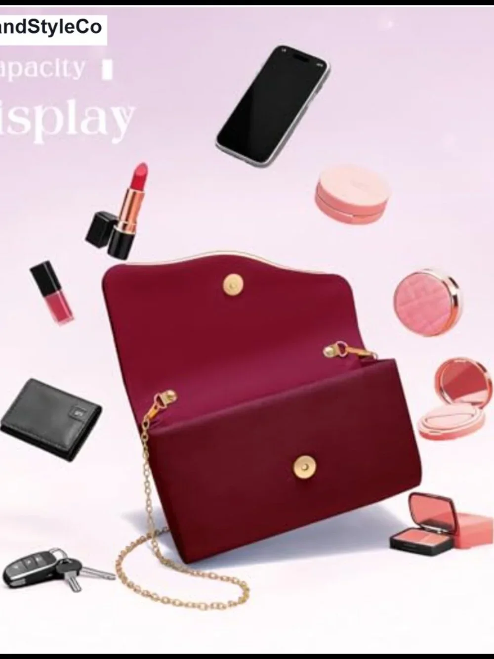 Faux Suede Evening Clutch with Detachable Gold Chain Flap Magnetic Snap
